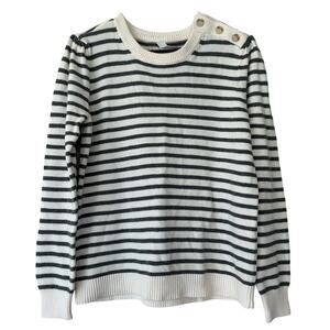 New Loft striped puff sleeve knit crewneck pull over sweater preppy classic L